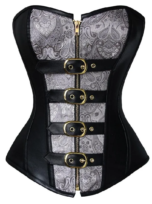 Steampunk Spiral Steel Boned Faux Leather Zipper Plus Size Corset