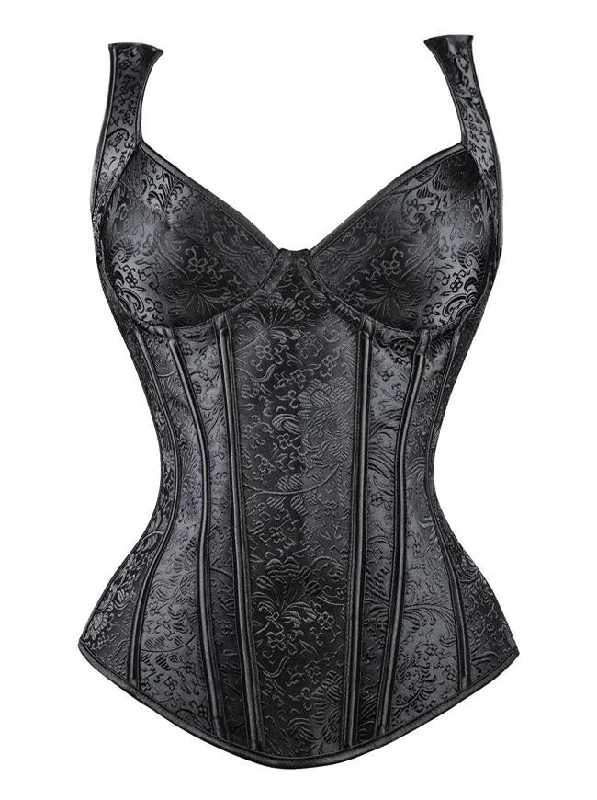 Unwind with Weekend Discounts Gothic Vintage Jacquard Steel Boned Black Corset Vest for Halloween Unwind with Weekend Discounts Gothic Vintage Jacquard Steel Boned Black Corset Vest for Halloween