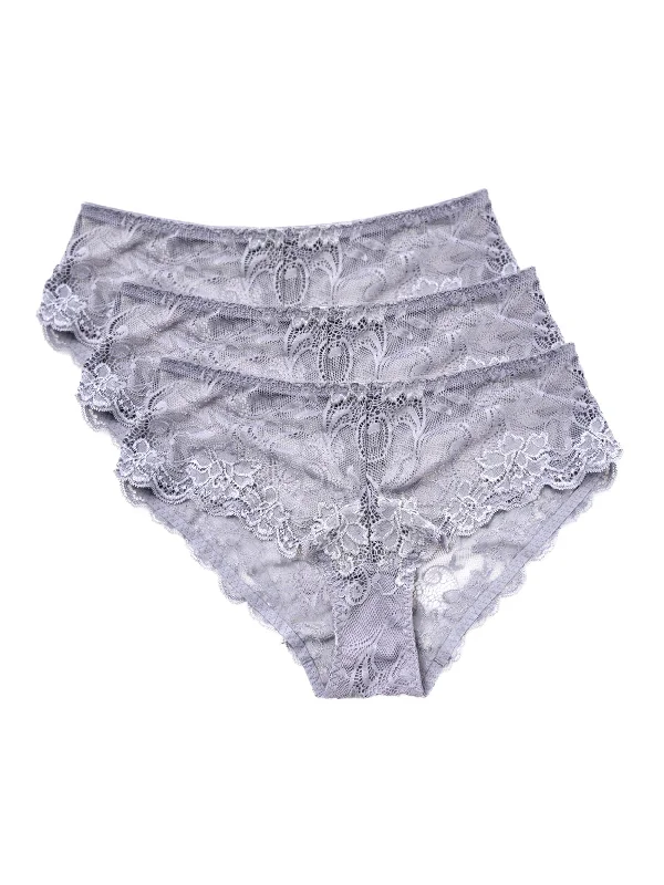 Stretch Sexy Lace Cheeky Hipster Panty 3 PCS Grey