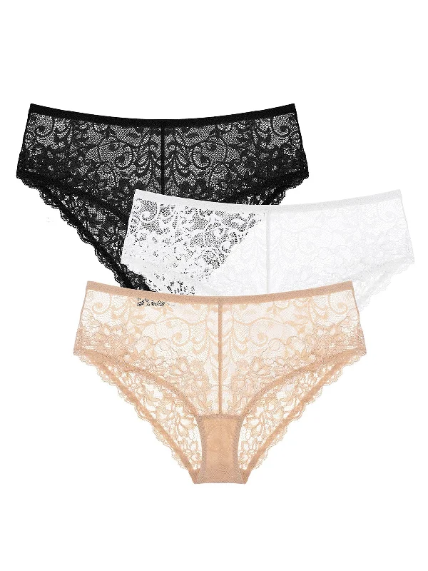 Discount Extravaganza Stretch Sexy Lace Cheeky Hipster Panty 3 PCS Multicolor
