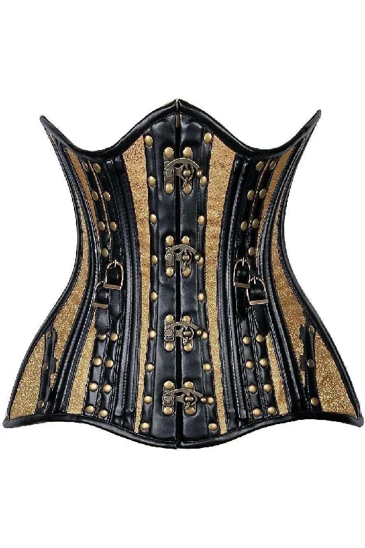 Final Clearance Top Drawer CURVY Faux Leather & Brocade Steel Boned Under Bust Corset w/Rivets