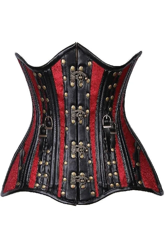 Early Access Top Drawer CURVY Faux Leather & Brocade Steel Boned Under Bust Corset w/Rivets