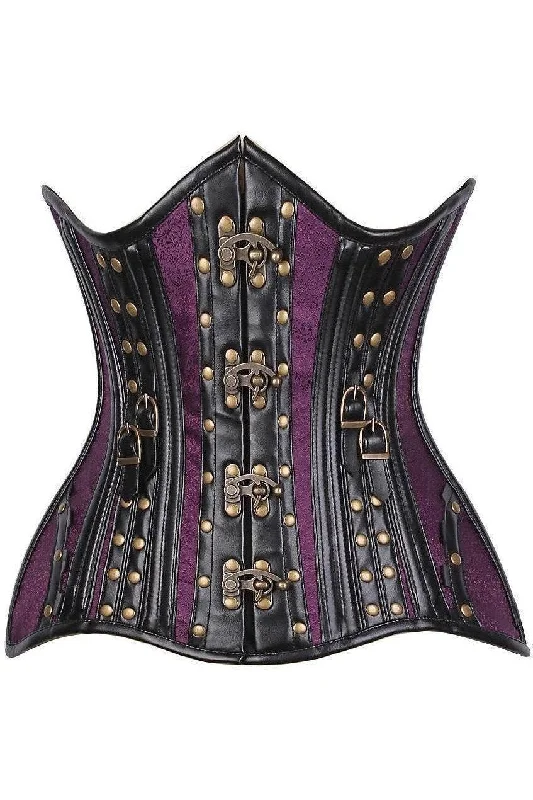 Deal of the Day Top Drawer CURVY Faux Leather & Brocade Steel Boned Under Bust Corset w/Rivets