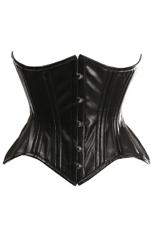 Epic Value Top Drawer Black Faux Leather Double Steel Boned Curvy Cut Waist Cincher Corset Epic Value Top Drawer Black Faux Leather Double Steel Boned Curvy Cut Waist Cincher Corset