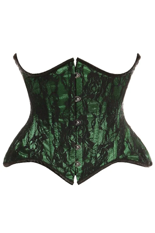 Clearance Sale Top Drawer Green w/Black Lace Double Steel Boned Curvy Cut Waist Cincher Corset Clearance Sale Top Drawer Green w/Black Lace Double Steel Boned Curvy Cut Waist Cincher Corset