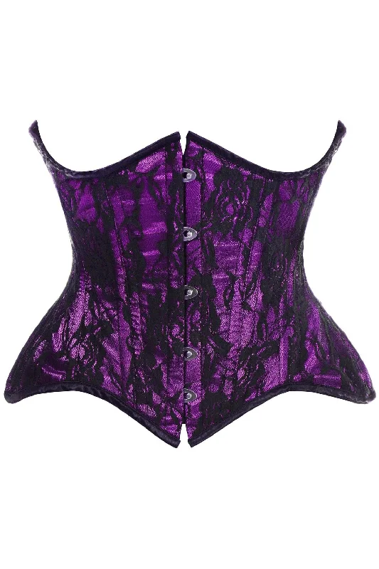 Can't Resist Top Drawer Purple w/Black Lace Double Steel Boned Curvy Cut Waist Cincher Corset