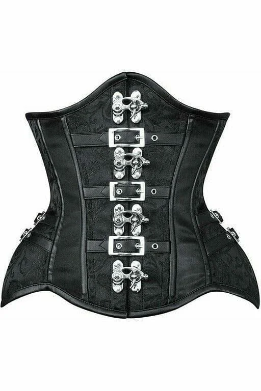 Value Pack Top Drawer Black Brocade Steel Boned Underbust Corset w/Buckles