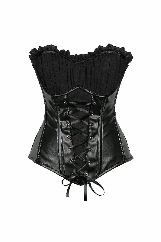 Weekend Bargains Galore Top Drawer Black Faux Leather Lace-Up Steel Boned Corset