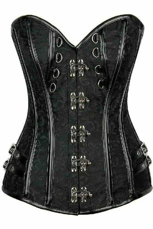 Weekend Wonders Await! Top Drawer Brocade & Faux Leather Steel Boned Corset