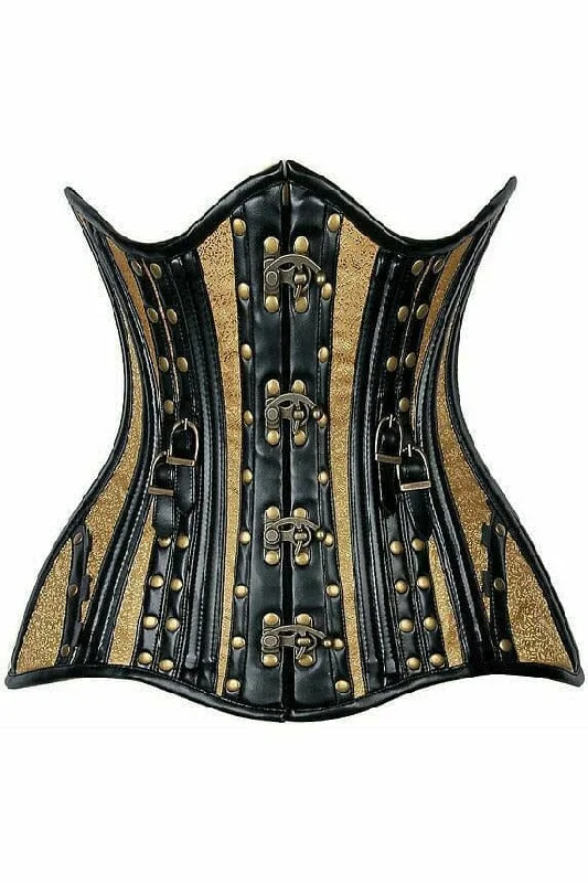 Shop and Save Top Drawer Faux Leather & Gold Brocade Steel Boned Under Bust Corset Shop and Save Top Drawer Faux Leather & Gold Brocade Steel Boned Under Bust Corset