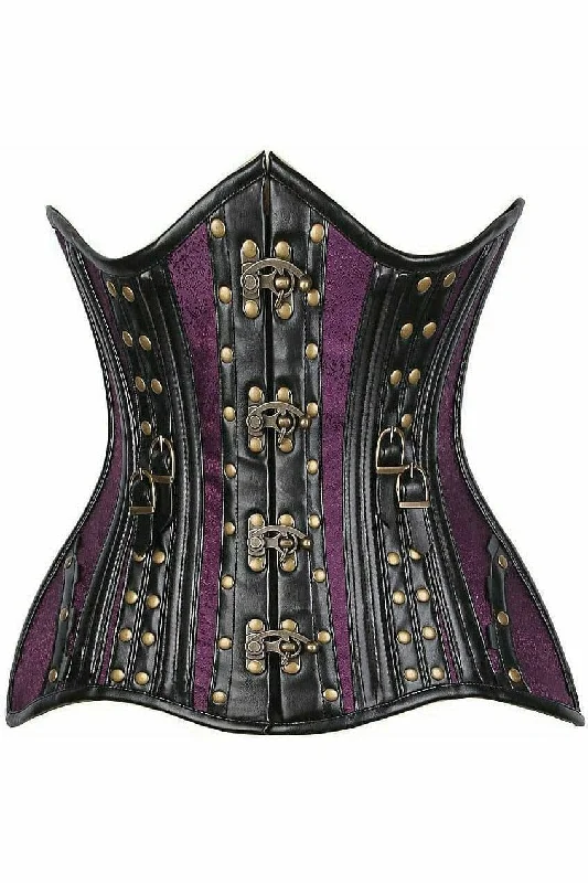 Online Exclusive Top Drawer Faux Leather & Plum Brocade Steel Boned Under Bust Corset Online Exclusive Top Drawer Faux Leather & Plum Brocade Steel Boned Under Bust Corset