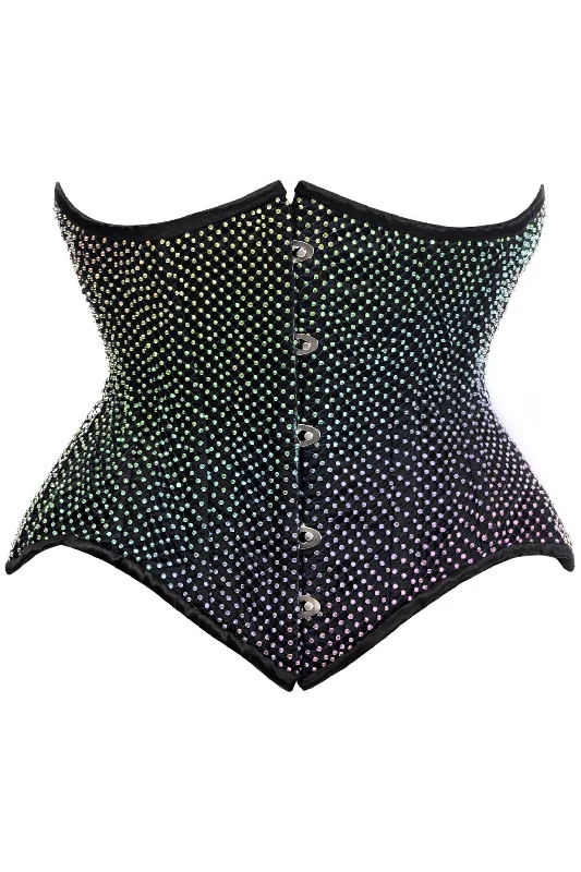 Best Seller Top Drawer Rainbow Rhinestone Steel Boned Underbust Cincher Corset