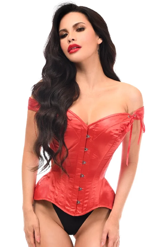 Great Deal Top Drawer Red Satin Steel Boned Corset w/Straps