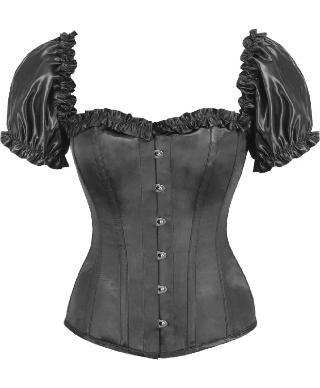 Shop Now Top Drawer Steel Boned Black Satin Overbust Corset w/Sleeves