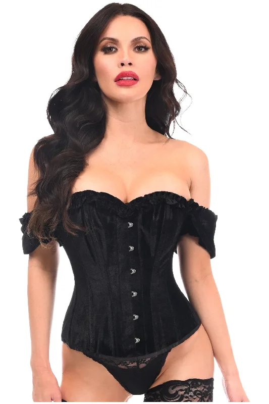 Cash Savings Top Drawer Steel Boned Black Velvet Overbust Corset w/Sleeves