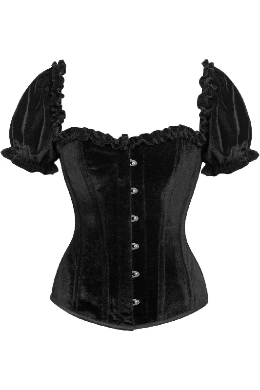 Low Cost Top Drawer Steel Boned Black Velvet Overbust Corset w/Sleeves
