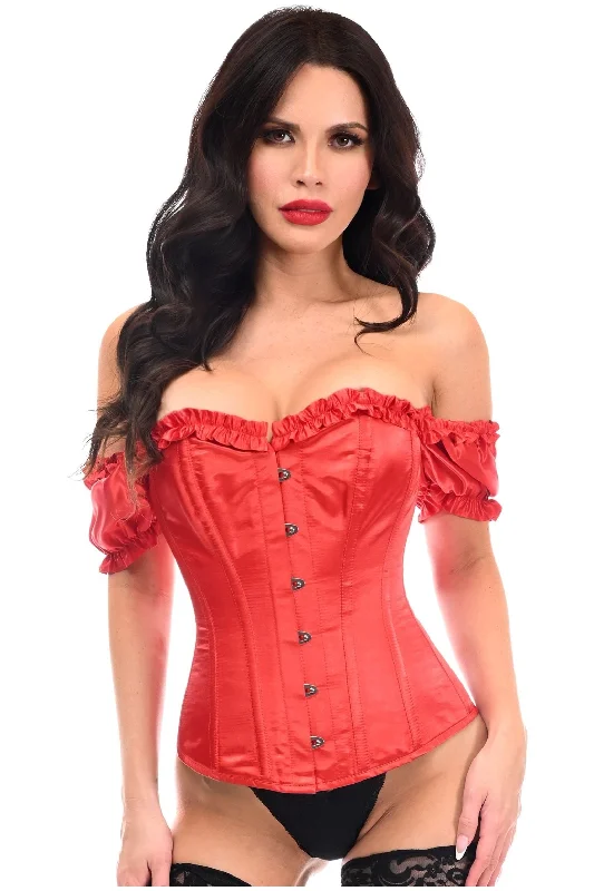 Reduced Price Top Drawer Steel Boned Red Satin Overbust Corset w/Sleeves