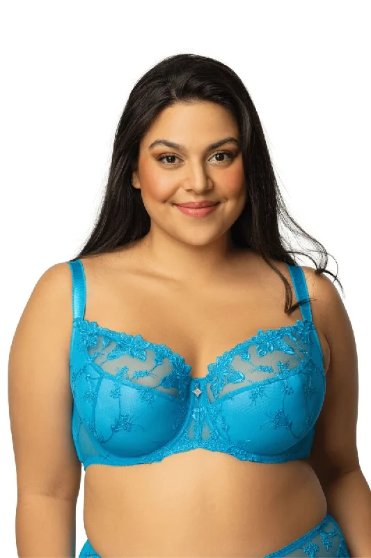 TURQUOISE BLUE UNDERWIRE LACE BRA BRITNEY SEMI SOFT