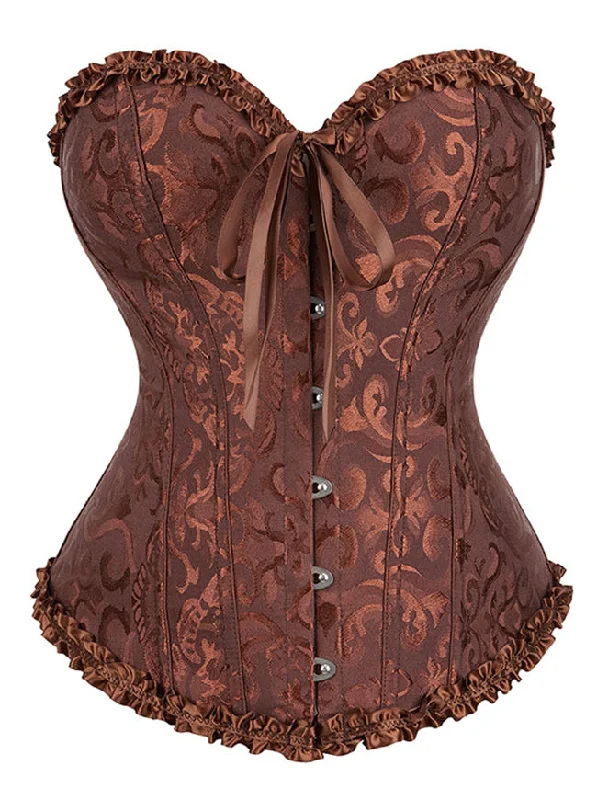 Victorian Gothic Brocade Ruffle Body Shaper Overbust Corset Waist Cincher