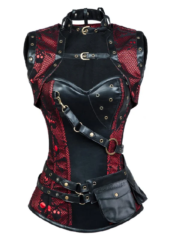 Gothic Steel Boned Skull  Steampunk Bustiers Corset with Jacket and Belt