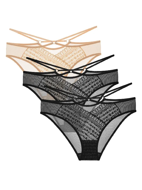 Special Promotion Sexy Lace Low Waist Hipster Panty 3pack Black Nude