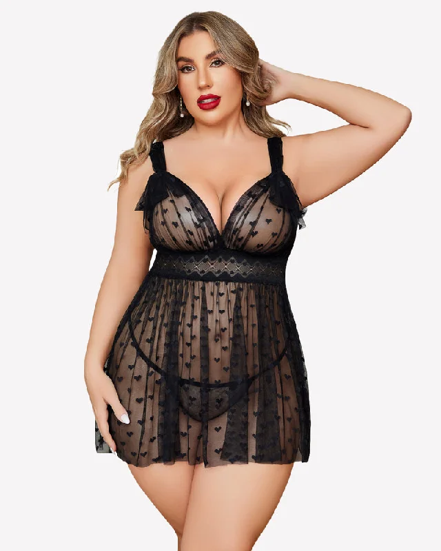 Year-End Clearance Plus Size Babydoll Lace Strap Sheer Nightie