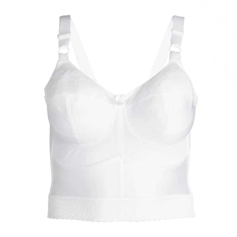 Can't Be Beat Style 7808 | Embroidered Soft Cup Long Line Bra - White