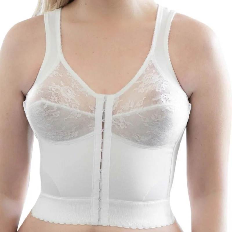 New Deals Style 9603 | Front Closure Back Support Long Line Bra - White
