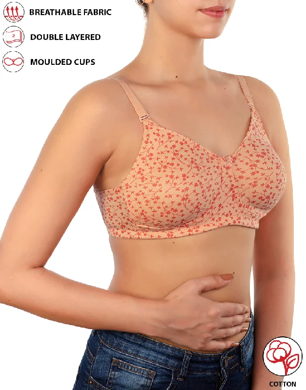 Year-End Clearance LOSHA COTTON DOUBLE LAYERED NON WIRED PRINTED BRA -SALMON