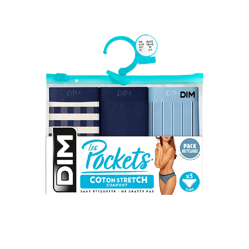 Crazy Deals Dim Les Pockets Pack Of 3 Briefs Stripes Patterns In Blue