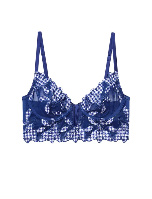 Markdowns Fleur du Mal Lily Embroidery Longline Denim Bra
