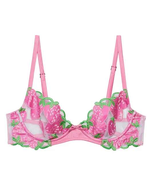 Super Sale Fleur du Mal Strawberry Embroidery Demi Bra