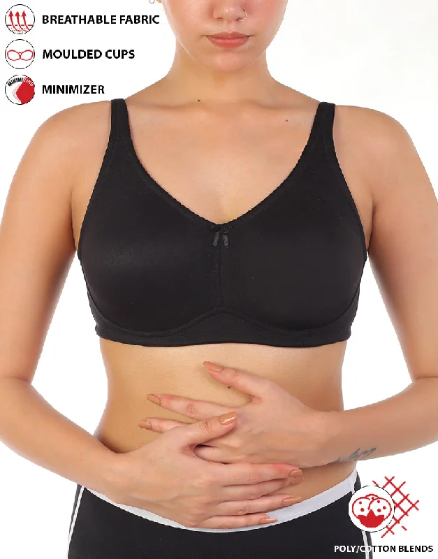 Reduced Prices LOSHA FULL COVERAGE SUPER SUPPORT SEAMLESS MOLDED CUPS MINIMIZER BRA-BLACK