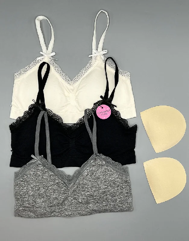Best Seller LOSHA TEENS PACK OF 3 TRAINING BRAS WITH REMOVABLE PADS-BLACK/GREY/OFFWHITE