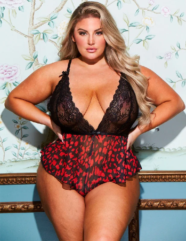 Your Weekend, Your Savings Lovely Lies R81043 Floral Plunge Neck Teddy