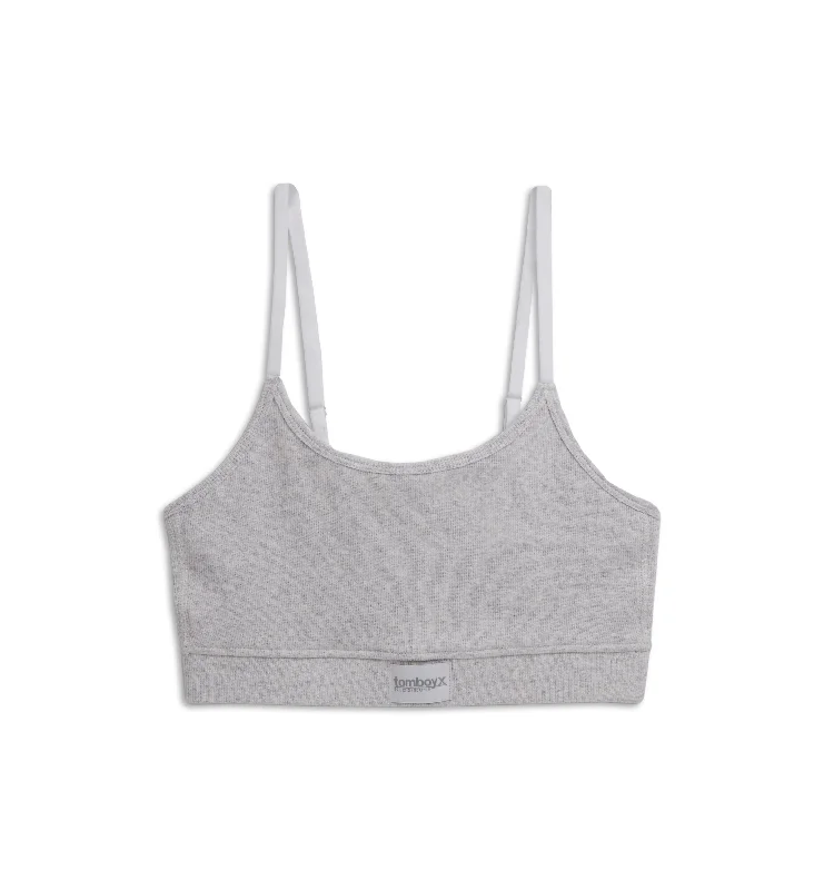 Mega Discount Organic Cotton Rib Low Cut Soft Bra - Cloud Gray