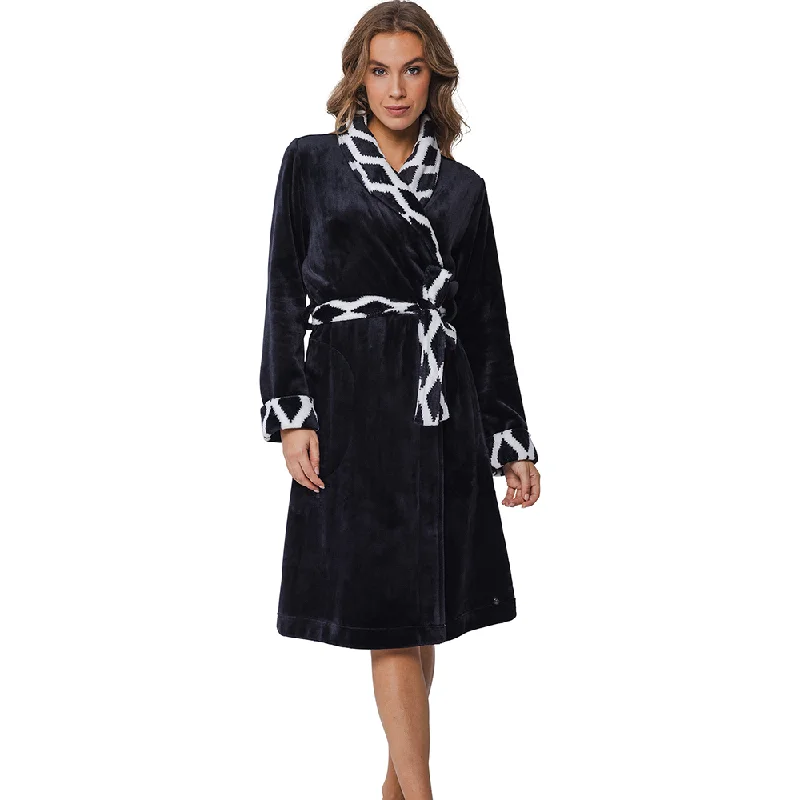 Pastunette Soft Comfort Black Ladies Soft & Warm Flannel Fleece Wrap-Over Dressing Gown