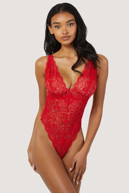 Quick Sale Adriana Red Lace Plunge Bodysuit