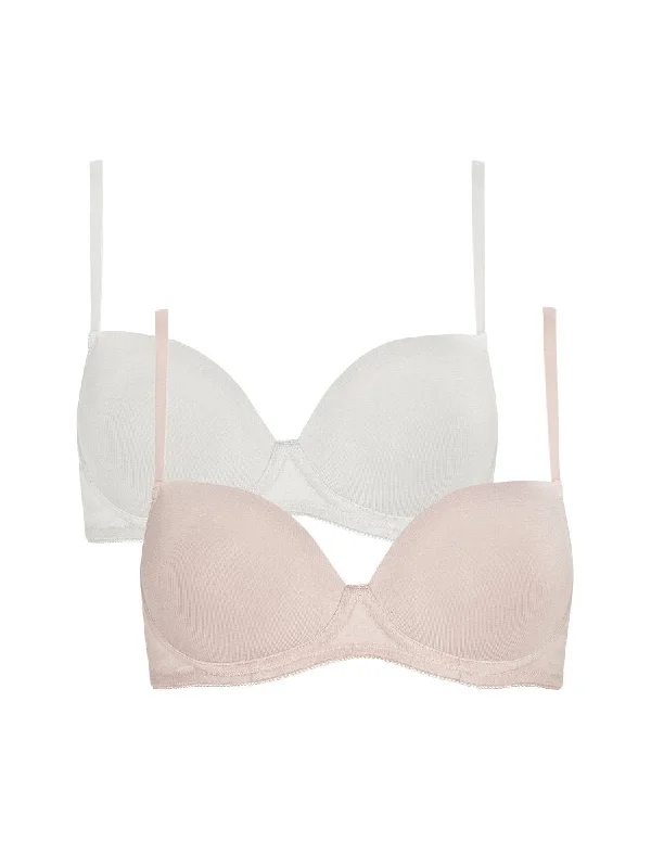 Great Deals Sophia 2 Pack Teen WirefreeT-Shirt Bra Cream & Blush- 8026