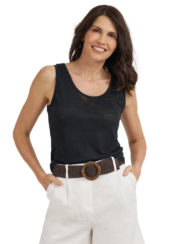 Fantastic Offers Tecla Black Linen Jersey Tank Top
