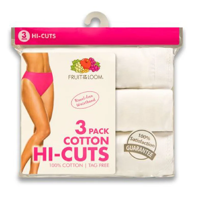 Year-End Clearance Women's White Cotton Hi-Cut Underwear 3-Pack 3DHICWH